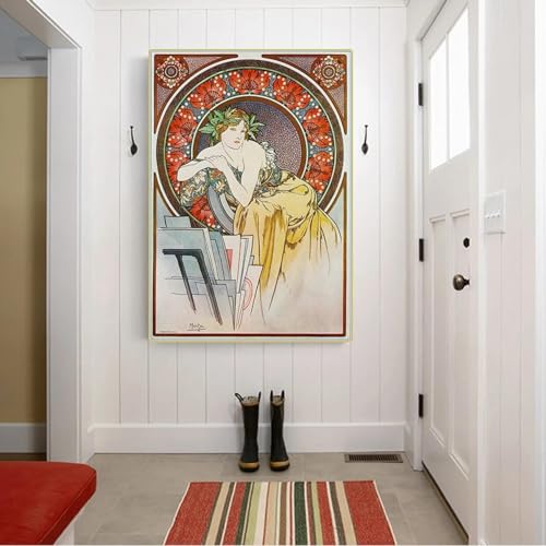 Alphonse Mucha 《Mädchen mit Staffelei》 Leinwandgemälde, Kunstwerk, Poster, Bild, moderne Dekoration für das Wohnzimmer, Leinwanddrucke, 40 x 60 cm, rahmenlos von GKUVBF