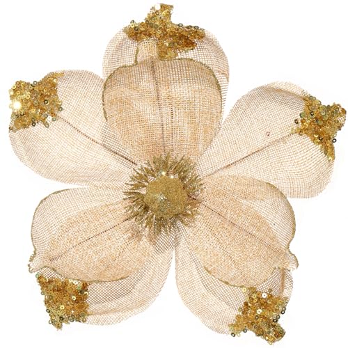 GL-Turelifes 24 cm große glitzernde Weihnachtsblumen, 6 Stück, künstliche Magnolien-Blumen, Netzstoff, gefaltet, für Weihnachtsbaumschmuck, Weihnachtsbaum, Neujahr, Party, Hochzeit (Gold) von GL-Turelifes