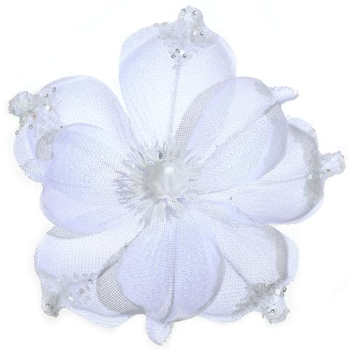 GL-Turelifes 24 cm große glitzernde Weihnachtsblumen, 6 Stück, künstliche Magnolien-Blumen, Netzstoff, gefaltet, für Weihnachtsbaumschmuck, Weihnachtsbaum, Neujahr, Party, Hochzeit (Weiß) von GL-Turelifes