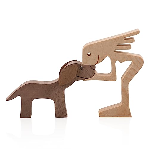 GLADFRESIT Holzfigur für Haustiere, Hundewelpe, handgefertigt, kreative Heimdekoration (Mädchen und Hunde) von GLADFRESIT