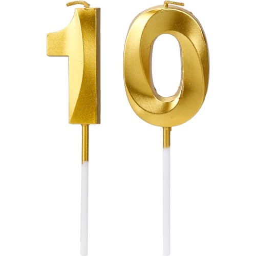 Gold Digital Geburtstagskuchen Kerzen - Zahl 10 Kerzen für 10 Geburtstag Happy Birthday Rauchlose Umweltschutz Geburtstagskerze für Geburtstagstorte von GLADFRESIT