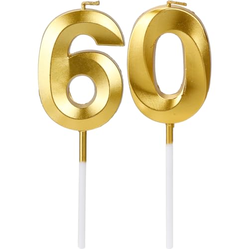 Gold Digital Geburtstagskuchen Kerzen - Zahl 60 Kerzen für 60 Geburtstag Happy Birthday Rauchlose Umweltschutz Geburtstagskerze für Geburtstagstorte von GLADFRESIT