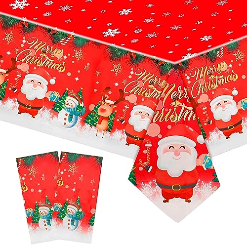 2 Stück Tischdecke Weihnachten, 137x274cm Tischtuch Weihnachten Schneemänner Tischdecke Rechteckige Rote Weihnacht Tischdecken für Party Familienessen Tischdeko, Tischdekorationen (Style -2) von GLAITC