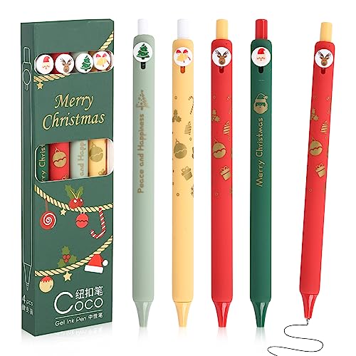 4 Stück Weihnachts Gel Tintenstift, 0.42 mm Gel-Kugelschreiber, Einziehbare Kugelschreiber, Feine Spitze Roller Kugelschreiber, Weihnachten Schreibwaren Geschenke für Tagebuchnotizen Unter Schule von GLAITC