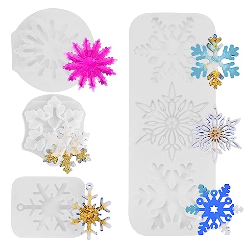 4 Stücke Schneeflocke Silikon Formen, Weihnachten Epoxidharz Formen Harzformen Silikon Harz Casting Form Resin Form Harz Ggießen Formen DIY Weihnachts Baum Hängeornamente Schimmel von GLAITC