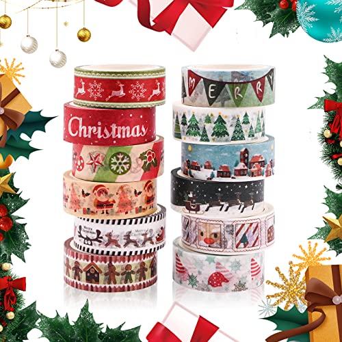 GLAITC 12 Rollen Weihnachts-Washi-Klebeband-Set, Bastelband, Washi-Deko-Klebeband, Abdeckband, Scrapbooking-Klebeband, Klebeband für Heimwerker, Weihnachtsdekoration, Geschenkverpackung,Partyzubehör von GLAITC