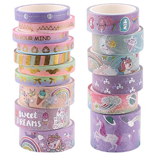 GLAITC Washi Tape,16 Rollen Washi Klebeband Set Niedliche Goldfolie Dekorative Klebeband Washi Masking Tape für Scrapbooking DIY Handwerk Journal Geschenkverpackung Decoration von GLAITC