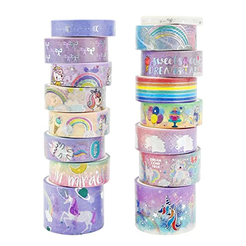 GLAITC Washi Tape,16 Rollen Washi Klebeband Set Niedliche Goldfolie Dekorative Klebeband Washi Masking Tape für Scrapbooking DIY Handwerk Journal Geschenkverpackung Decoration von GLAITC