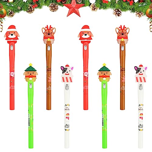 GLAITC Weihnachts Gel Tinten Stifte, 8 Stück,Neuartige Cartoon Weihnachts Schneemann Elch Tier Kugelschreiber,Weihnachtliche glatte Tintenroller für Schulbürobedarf Party Bag Filler,Leichtes Design von GLAITC