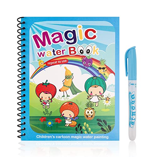 Wassermalbücher, Magisches Malbücher Set, Wiederverwendbares Doodle Buch Magie Wasser Zeichenbuch und Stifte Set Durchschlagbuch für Kinder Reiseaktivitäten Kleinkinder Geschenk (Frucht) von GLAITC