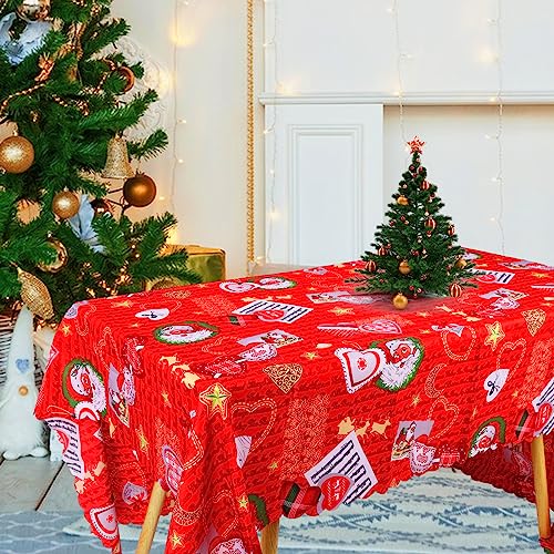 Weihnachtstischdecke,220 x 150cm Rote Weihnachtstischdecken Rechteckig Waschbar ölbeständig Wasserdicht Abwischbar Weihnachtstischwäsche Tischdecke für Weihnachtstischparty von GLAITC