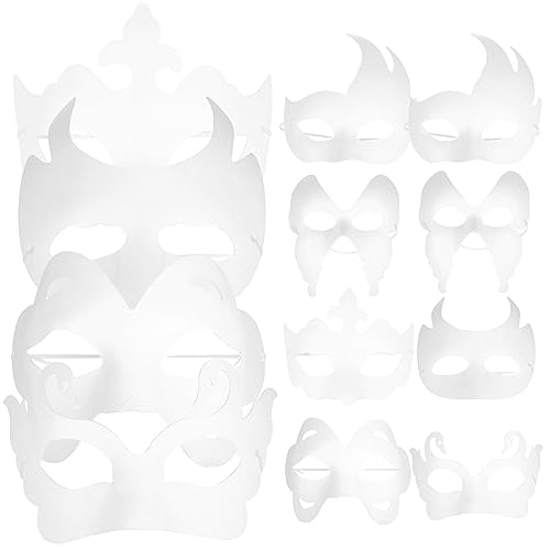 GLEAVI 12 Stück Pappmaché-Kunstmasken: DIY Unbemalte Maskerade-Maske Weiße Bastelmaske Blanko Für Karneval-Cosplay-Party von GLEAVI