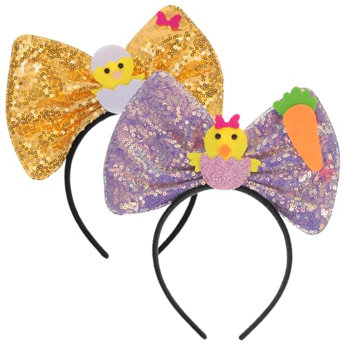 GLEAVI 2Pcs Ostern Stirnband Mit Paillettenbogen: Osterküken Haar Hoop Ostereischell Karottenstirnband Für Frauen Party Dekoration Kopfschmuck Cosplay Kostüm Kopfbedeckung Ostern Ostern von GLEAVI