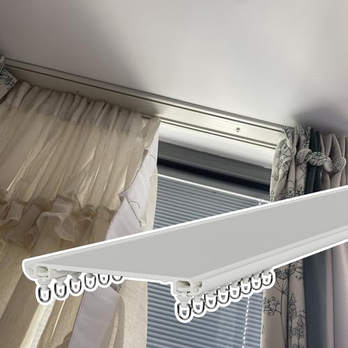 GLETSF Doppelte Vorhangschiene Zur Deckenmontage Mit Robuster Metallstange, Verstellbare Vorhangschiene Für Erkerfenster White-2m (6.6ft) von GLETSF