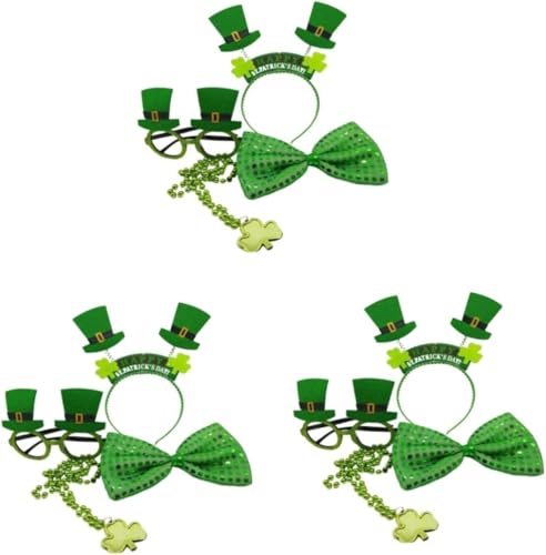 GLFFLGH Irisches Stirnband mit Kleeblatt-Brille, Schmuck, St. Patrick's Day, Brille, grünes Stirnband, grüne Halskette, Kleeblatt-Stirnband, Foto-Requisiten, grüne Anzüge, zum Dekorieren der Haare, 3 von GLFFLGH