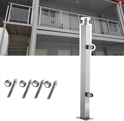 GLFNB Glasgeländerpfosten für Innenflurtreppen, 60 65 70 80 90 100 110 120 135 145 cm hoher quadratischer Glasbalustradenpfosten aus Edelstahl mit Klemme, Glasgeländer-End-/Mittel-/Eckpfosten (Far von GLFNB