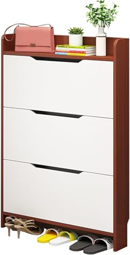 GLFNB Ultradünner Schuhschrank mit versteckten Türen, platzsparendes Schuhregal für kleine Räume (Teakfarbe, 70 x 13 x 118 cm) von GLFNB