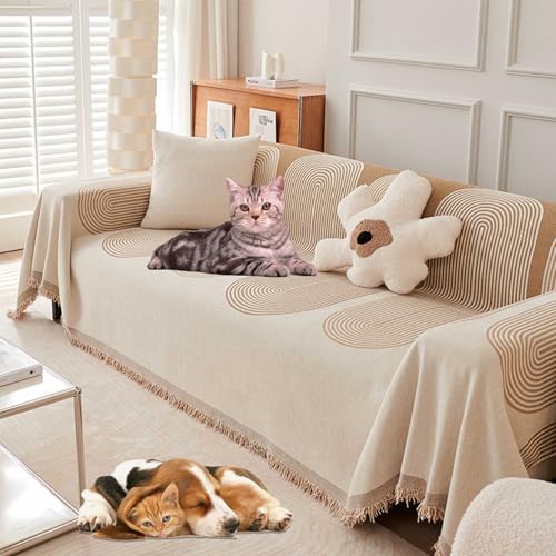 GLIART Reversible Chenille Sofa Cover, Double Sided Chenille Sofa Cover, Minimalist Chenille Reversible Cat-Scratch Resistant Non-Slip Couch Cover All Seasons (Beige,180 * 230cm) von GLIART