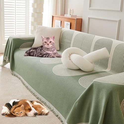 GLIART Reversible Chenille Sofa Cover, Double Sided Chenille Sofa Cover, Minimalist Chenille Reversible Cat-Scratch Resistant Non-Slip Couch Cover All Seasons (Green,180 * 280cm) von GLIART