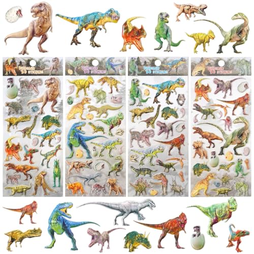 3D Puffy Dinosaurier Stickers, 4 PCS Dino Aufkleber, Tiersticker, Dino Sticker für Kinder, 3D Puffy Aufkleber für Kinder, Cartoon Dino Aufkleber, Sticker Dino, für Dinosaurier Liebhaber (C) von GLICERINA