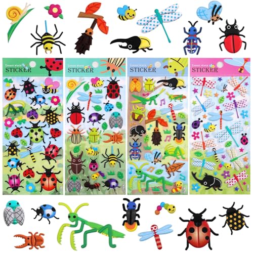 3D Tiere Insekten Aufkleber, 4 PCS 3D Puffy Aufkleber für Kinder, Niedliche Insekten Aufkleber, Sticker Set, Tier Aticker, 3D Sticker, Tier Aufkleber, für Laptop, Wand, Handyhülle (B) von GLICERINA