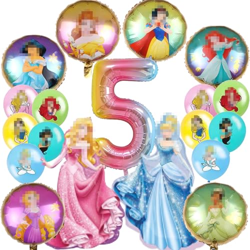 Geburtstagsdeko 5 Jahre Mäcdhen, 19 PCS Geburtstag Deko Ballons, Folienballon 5 Geburtstag, Cartoon Party Ballons, Folienballon Zahlenballon Set, für Mädchen Geburtstagsdekoration Party (5 Jahre) von GLICERINA