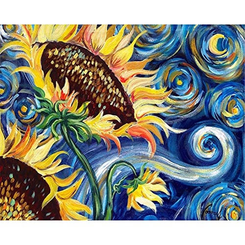 GLITZFAS 5D DIY Diamond Painting, Van Gogh Sonnenblume Diamant Painting Handwerk, Vollbohrer Kristall Strass Diamant Malerei Stickerei für Zuhase (40 x 30 cm) von GLITZFAS