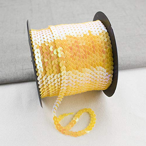 GLITZFAS 90m*6mm Pailletten Bänder Farbiges Glitzer Paillettenband Borten Rolle für DIY Handwerk Bastelprojekte Tanzbekleidungen Armband Dekorationen (Gelb) von GLITZFAS