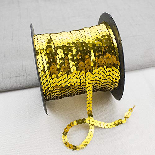 GLITZFAS 90m*6mm Pailletten Bänder Farbiges Glitzer Paillettenband Borten Rolle für DIY Handwerk Bastelprojekte Tanzbekleidungen Armband Dekorationen (Gold) von GLITZFAS