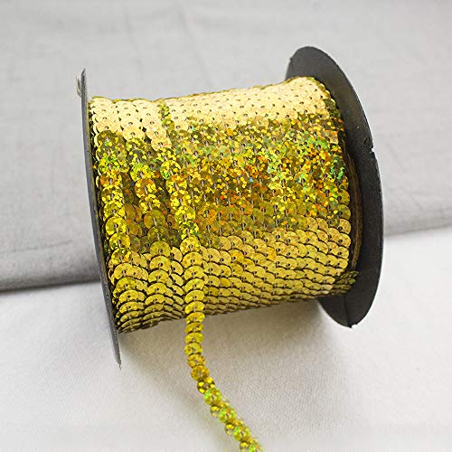 GLITZFAS 90m*6mm Pailletten Bänder Farbiges Glitzer Paillettenband Borten Rolle für DIY Handwerk Bastelprojekte Tanzbekleidungen Armband Dekorationen (Goldener Laser) von GLITZFAS