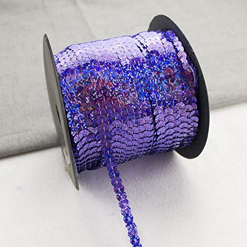 GLITZFAS 90m*6mm Pailletten Bänder Farbiges Glitzer Paillettenband Borten Rolle für DIY Handwerk Bastelprojekte Tanzbekleidungen Armband Dekorationen (Hellpurpurner Laser) von GLITZFAS