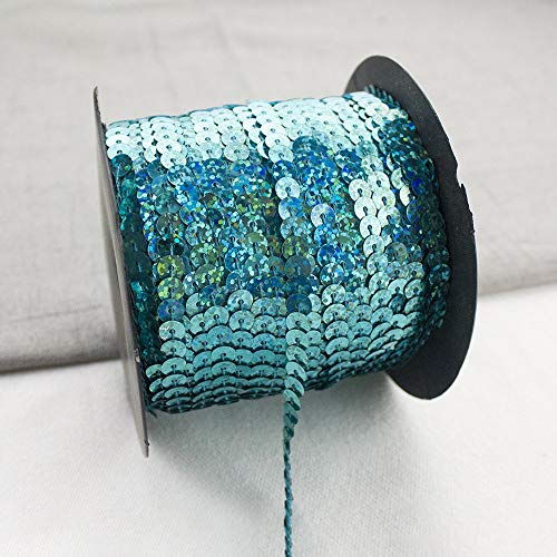 GLITZFAS 90m*6mm Pailletten Bänder Farbiges Glitzer Paillettenband Borten Rolle für DIY Handwerk Bastelprojekte Tanzbekleidungen Armband Dekorationen (Lake Blue Laser) von GLITZFAS