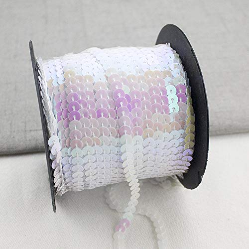 GLITZFAS 90m*6mm Pailletten Bänder Farbiges Glitzer Paillettenband Borten Rolle für DIY Handwerk Bastelprojekte Tanzbekleidungen Armband Dekorationen (Milch weiß) von GLITZFAS