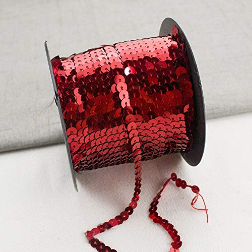 GLITZFAS 90m*6mm Pailletten Bänder Farbiges Glitzer Paillettenband Borten Rolle für DIY Handwerk Bastelprojekte Tanzbekleidungen Armband Dekorationen (Rot) von GLITZFAS