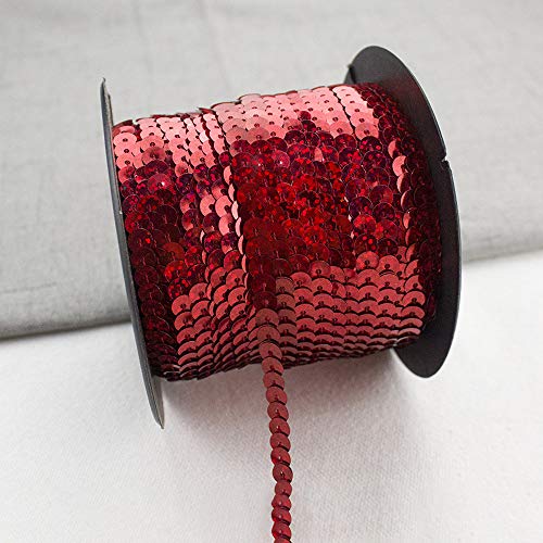 GLITZFAS 90m*6mm Pailletten Bänder Farbiges Glitzer Paillettenband Borten Rolle für DIY Handwerk Bastelprojekte Tanzbekleidungen Armband Dekorationen (Roter Laser) von GLITZFAS