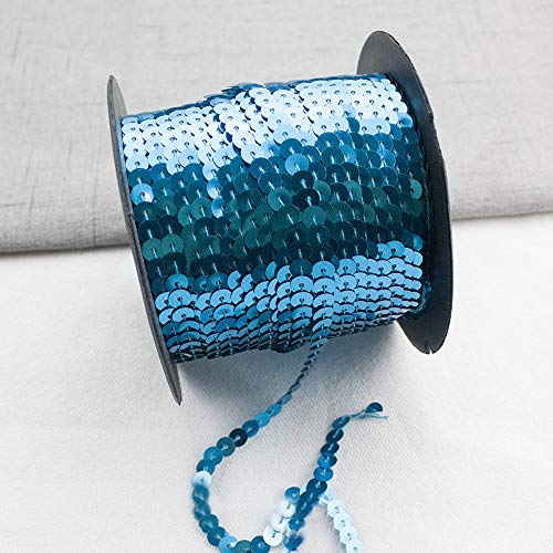 GLITZFAS 90m*6mm Pailletten Bänder Farbiges Glitzer Paillettenband Borten Rolle für DIY Handwerk Bastelprojekte Tanzbekleidungen Armband Dekorationen (See blau) von GLITZFAS