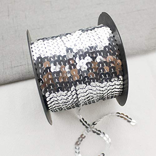 GLITZFAS 90m*6mm Pailletten Bänder Farbiges Glitzer Paillettenband Borten Rolle für DIY Handwerk Bastelprojekte Tanzbekleidungen Armband Dekorationen (Silber) von GLITZFAS