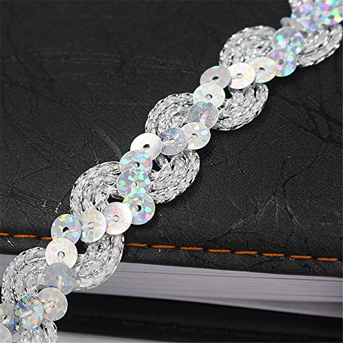 GLITZFAS Pailletten Flache Glitter Bling Paillette Applique Trim für Kleid verschönern für DIY Handwerk Bastelprojekte Tanzbekleidungen Armband Dekorationen (Blinkendes Silber) von GLITZFAS