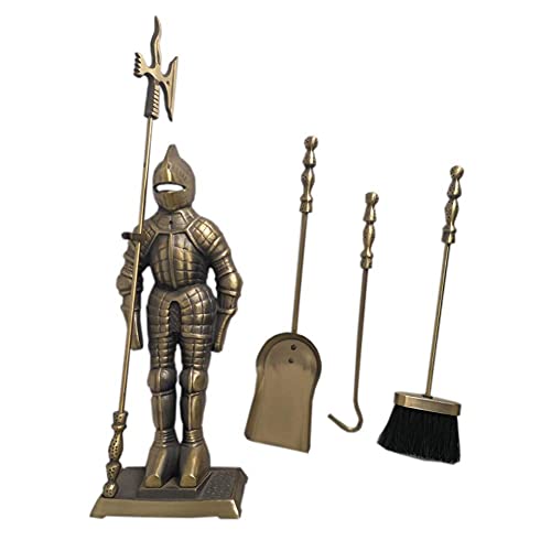 GLJTUO Kaminbesteck-Set Aus Gusseisen, 5-Teilig, Antik-Messing, Mittelalter, Ritterkamin, Herd, Feuerstelle, Zubehör Mit Zange, Schaufel, Besen, Schürhaken, 73 cm Hoch, von GLJTUO