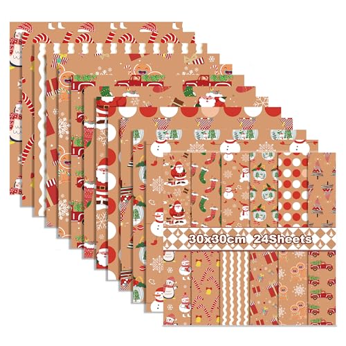 GLKTOPO Doppelseitiges Weihnachts-Scrapbook-Papier-Set, 30,5 x 30,5 cm, bedrucktes Origami-Papier, Heiligabend-Muster, Papier, Hintergrund-Bastelpapier für selbstgemachte Kartenherstellung, von GLKTOPO