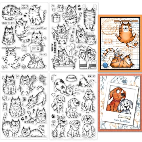 GLOBLELAND 1 Blatt Cartoon Katze Hund Clear Stempel Für Kartenherstellung Geburtstag Katze Silikon Clear Stempel Siegel Lustige Katze Hund Transparente Stempel Für DIY Scrapbooking Journale von GLOBLELAND