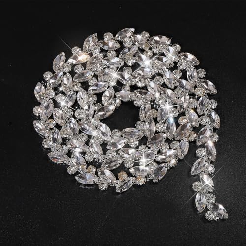 GLOBLELAND 1 Yard Strass Fransenbesatz Strass Kette Diamant Kristall Fransenbesatz Zum Nähen Basteln Hochzeitskleid Kleidungszubehör DIY Dekoration von GLOBLELAND