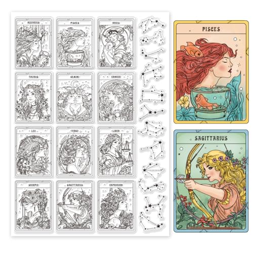 GLOBLELAND 12 Sternbild Stempel 11.7×8.3inch Sterne Astrologie Silikon Stempel Siegel Transparente Stempel Für Damen Zum Selbermachen Scrapbooking Karten Erstellen von Fotoalben Tagebüchern von GLOBLELAND