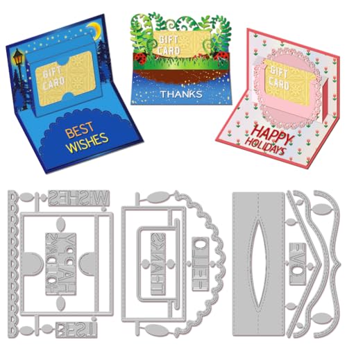 GLOBLELAND 14 Stück 3D Stanzformen Für Geschenkkartenboxen, Stanzformen Für Geschenkkarten Zum Herstellen von Geschenkkarten, Metallstanzungen, Stanzvorlagen Für Scrapbooking, Journale, Prägepapier von GLOBLELAND