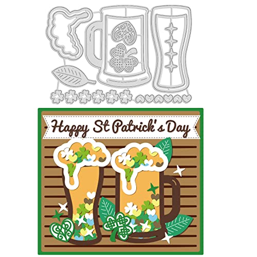 GLOBLELAND Happy Saint. Patrick's Day Stanzformen Metall Bierkrüge Vierblättriges Kleeblatt Stanzschnitte Prägeschablonen Vorlage für die Papierkartenherstellung Dekor DIY Scrapbooking von GLOBLELAND