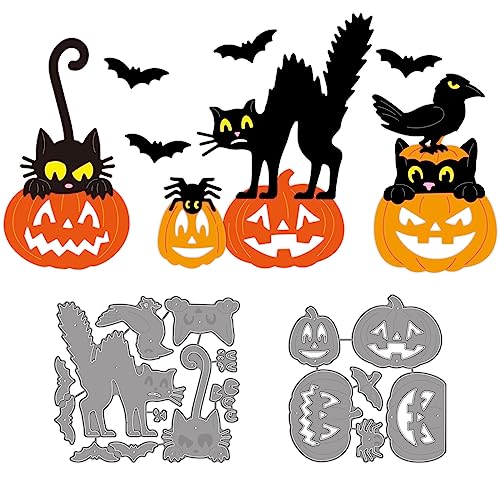 GLOBLELAND Happy Halloween Stanzformen Für DIY Scrapbooking Metall Halloween Katze Kürbis Stanzungen Prägeschablonen Vorlage Für Die Papierkartenherstellung Dekoration von GLOBLELAND