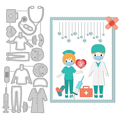 GLOBLELAND 2 Stück Doktor Krankenschwester Stanzformen Metall Stethoskop Medizinbox Stanzschnitte Prägeschablonen Vorlage für die Kartenherstellung Dekoration für DIY Scrapbooking Album Handwerk von GLOBLELAND