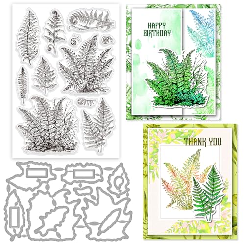 GLOBLELAND 2 Stück Transparente Stempel Und Stanzformen, Motiv: Farn, Transparente Silikonstempel, Karten Und Metallstanzformen Für Kartenherstellung Und DIY Prägung, Scrapbooking von GLOBLELAND