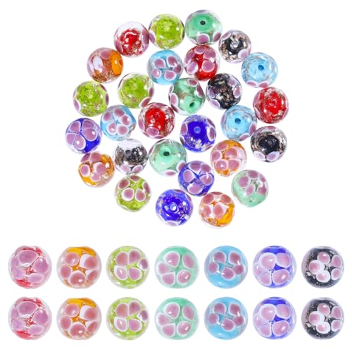 GLOBLELAND 28 Stück 12.5mm Lampwork Blumen Glasperlen 7 Farben Handgefertigte Glasperlen Blumen Zwischenperlen Lose Kristallperlen Für DIY Schmuckherstellung Armbänder Halsketten von GLOBLELAND