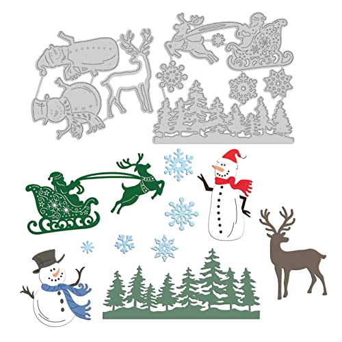 GLOBLELAND Weihnachts-Stanzformen zur Herstellung von Kartendekorationen Weihnachtsschlitten Schneeflocken Schneemann Elch Kiefer Winter Schneeflocken Stanzformen Schablonen für Scrapbooking von GLOBLELAND